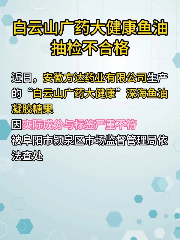 白云山广药大健康深海鱼油凝胶糖果抽检不合格，企业遭重罚