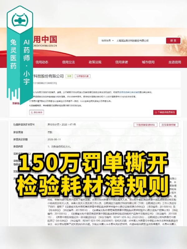 润达医疗遭150万罚单撕开检验耗材潜规则