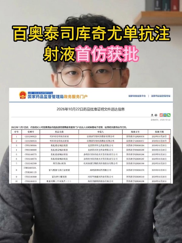 百奥泰司库奇尤单抗注射液首仿获批
